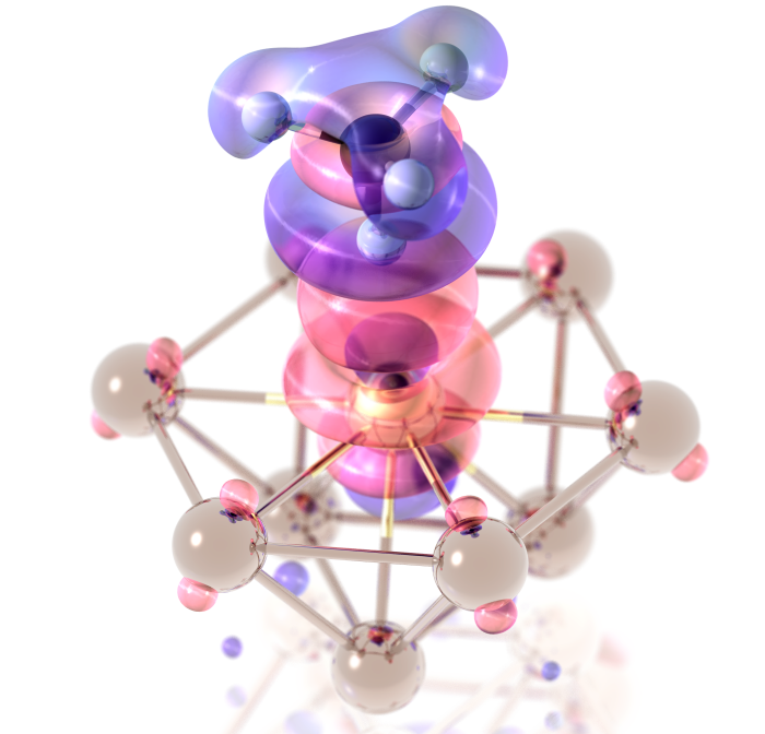 Redistribution of electron density in methane, as it approaches the Rh atom of Rh/Cu single-atom alloy.